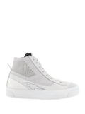 Alpinestars Stella Stated Podium Schuhe, Damen-High-Top-Fahrsneaker, Weiß und Cool Gray, mit dicker weißer vulkanisierter Sohle, geripptem Textil-Knöchelpanel, Schnürung und dezentem Logo-Detail, Retro-Urban-Skate-inspiriertes Design