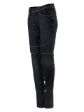 Alpinestars Stella Callie Denim, Women's Motorcycle Pants, Black Waxed, slim fit featuring ribbed accordion panels above the knees, contemporary urban design, side profile view