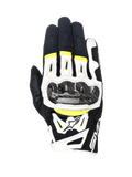 Alpinestars SMX-2 Air Carbon V2 Handschuhe, Motorradhandschuhe, Schwarz, Weiß und Gelb Fluo, mit Carbon-Knöchelschutz, 3D-Mesh- und Lederkonstruktion, sportliche Straßenausrüstung mit fluoreszierenden Akzenten