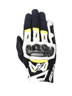 Alpinestars SMX-2 Air Carbon V2 Handschuhe, Motorradhandschuhe, Schwarz, Weiß und Gelb Fluo, mit Carbon-Knöchelschutz, 3D-Mesh- und Lederkonstruktion, sportliche Straßenausrüstung mit fluoreszierenden Akzenten