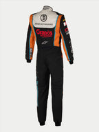 Alpinestars Tech Vision V3 Custom Suit, Auto Racing, Black and Orange, Nomex, FIA-certified gear, Rear View.