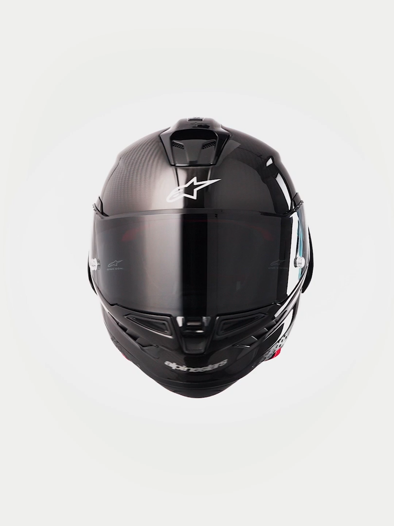 Alpinestars Supertech R10 Solid Helmet, full-face motorcycle racing helmet, Black Carbon Matte and Glossy, ECE and FIM certified carbon composite shell with aerodynamic design
