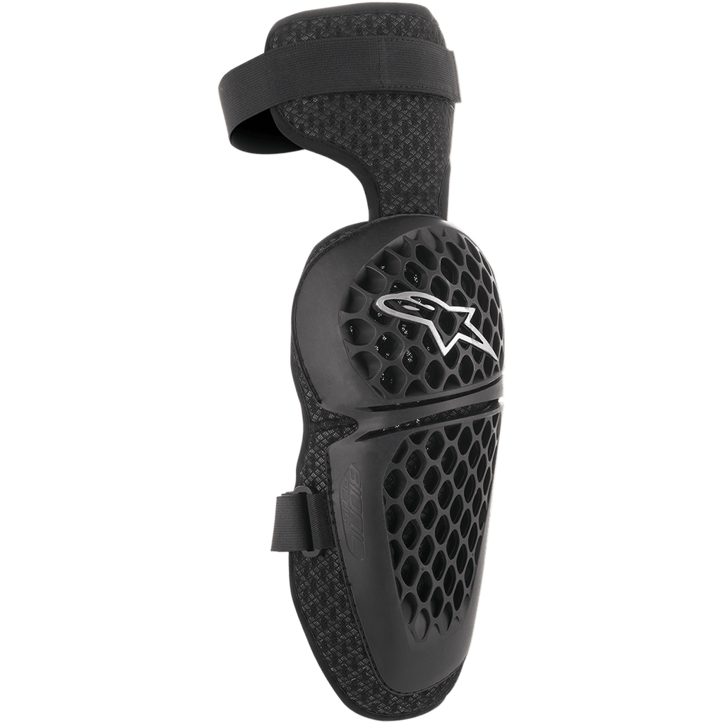 Alpinestars Youth Bionic Plus Knieschützer, Schwarz, Motocross- und Offroad-Schutz, Schale mit Wabenmuster und weißem Stern-Logo, verstellbarer Doppelriemen-Verschluss, 3D-Mesh-Rückseite zur Belüftung