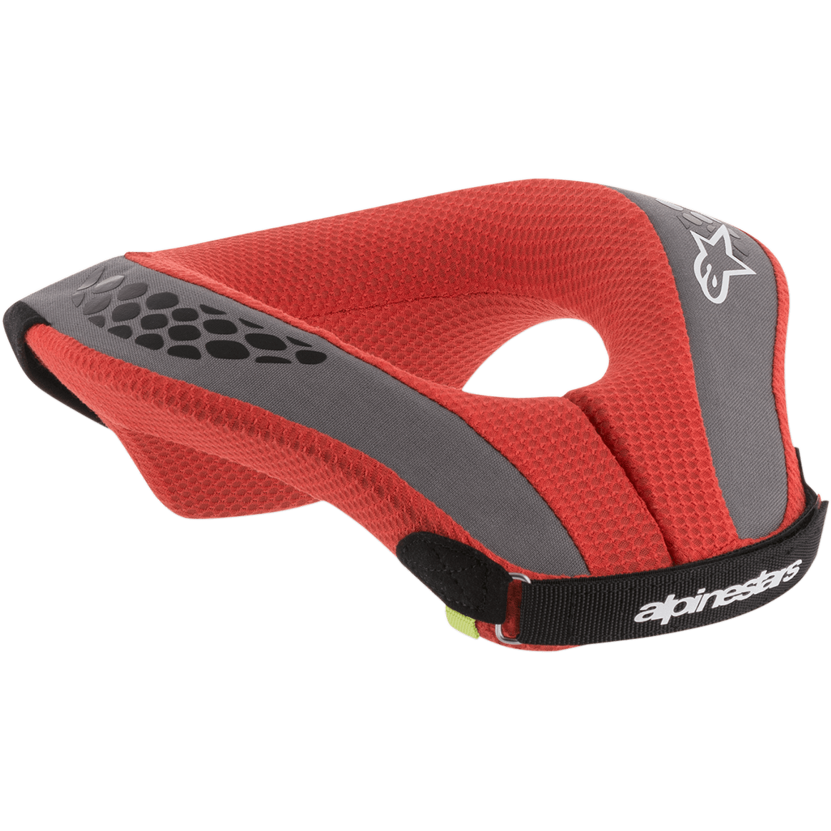 Alpinestars Youth Sequence Neck Roll, Motocross-Nackenschutz, Rot und Grau, mit roter Mesh-Polsterung, grauen Akzenten und einem schwarzen Riemen, weiße Branding- und Logo-Details, ergonomischer Schutz für junge Fahrer