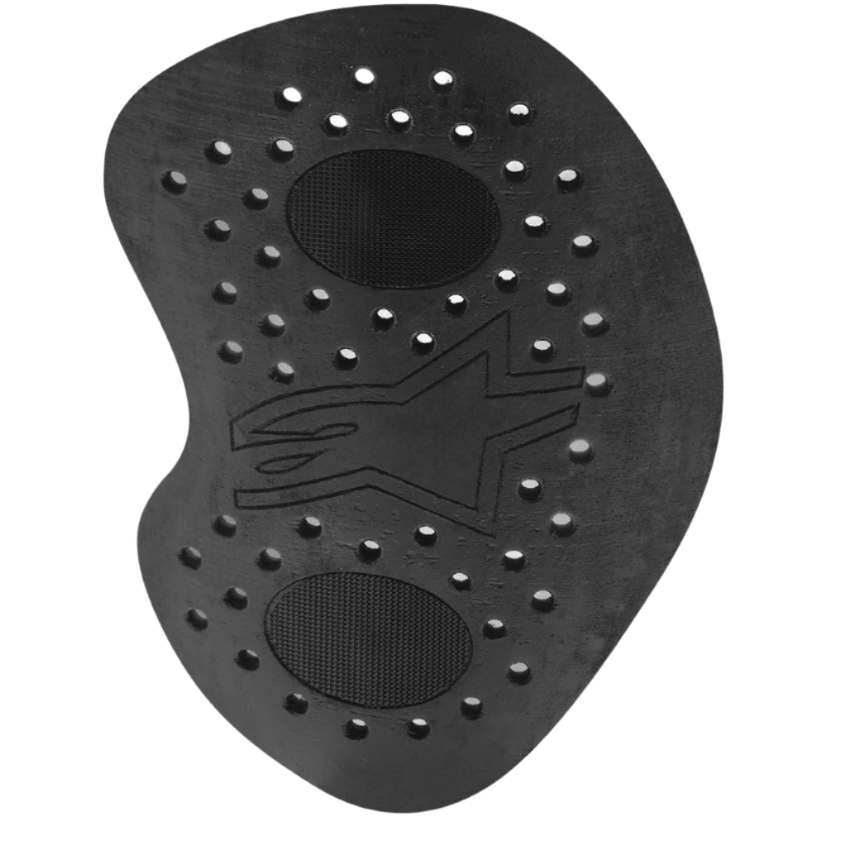 Alpinestars Nucleon KR-H Hüftprotektor, schwarzer Motorrad-Schutzeinsatz, perforiertes Schaumstoff-Design mit geprägtem Stern-Logo, ergonomische Form für Aufprallschutz und Belüftung