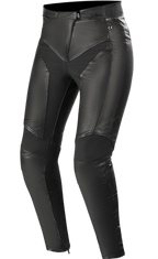 Alpinestars Stella Vika V2 Lederhose, Damen-Motorradhose, Schwarz, Premium-Lederkonstruktion mit Aramid-Stretcheinsätzen, körpernahes Design für eine schmeichelhafte Silhouette, CE-zertifizierter Schutz, elegante urbane Fahrausrüstung